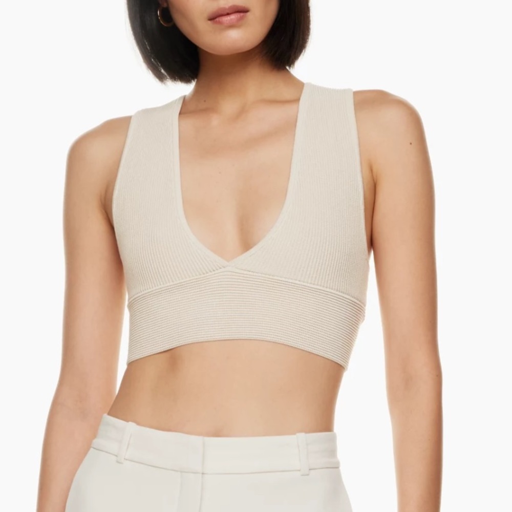 NWOT Aritzia Babaton Sculpt Knit Deep V Tank Matte Pearl Size Medium